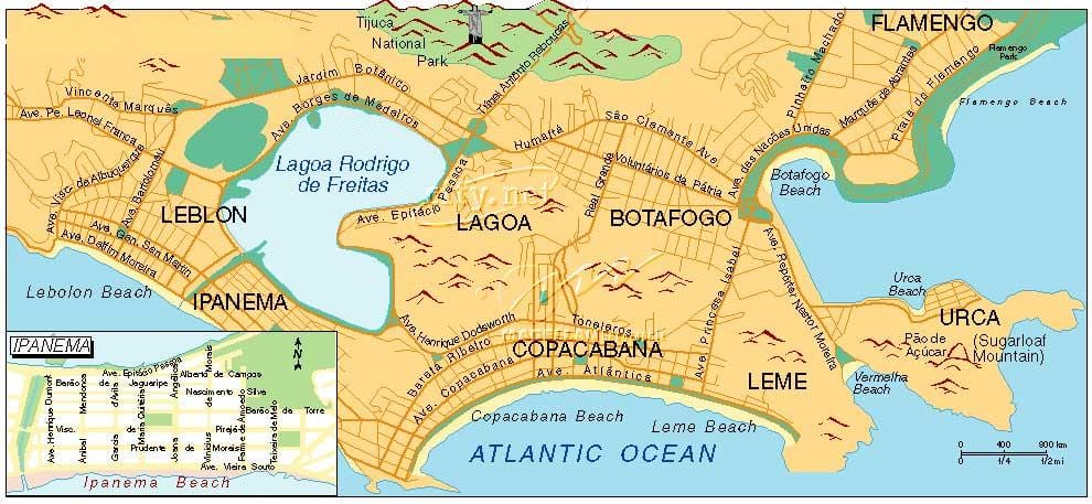 karta över stränderna i Rio de Janeiro