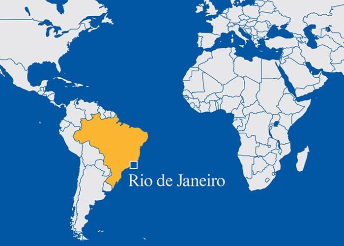 världskarta som visar Rio de Janeiro