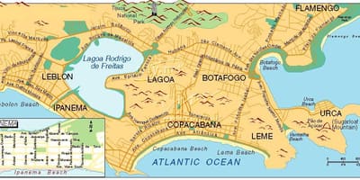 Karta över stränderna i Rio de Janeiro